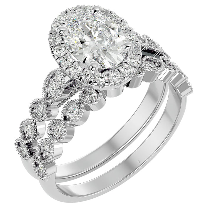 2 Carat Oval Shape Lab Grown Diamond Bridal Set In 14 Karat White Gold