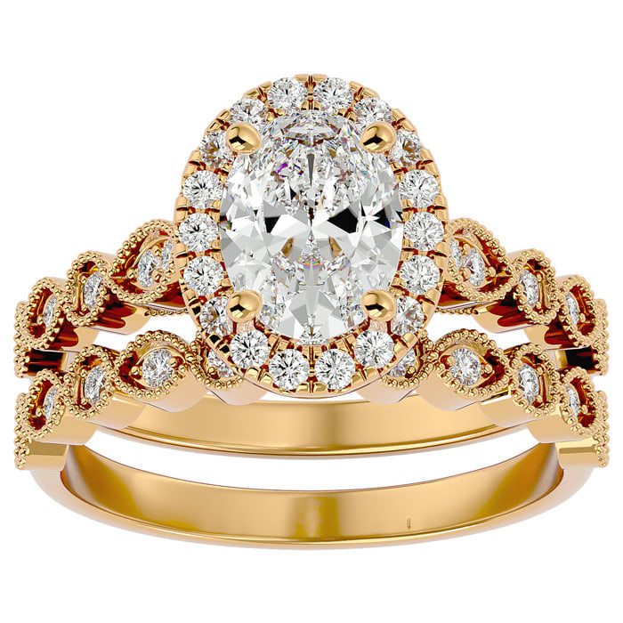 2 Carat Oval Shape Lab Grown Diamond Bridal Set In 14 Karat Yellow Gold