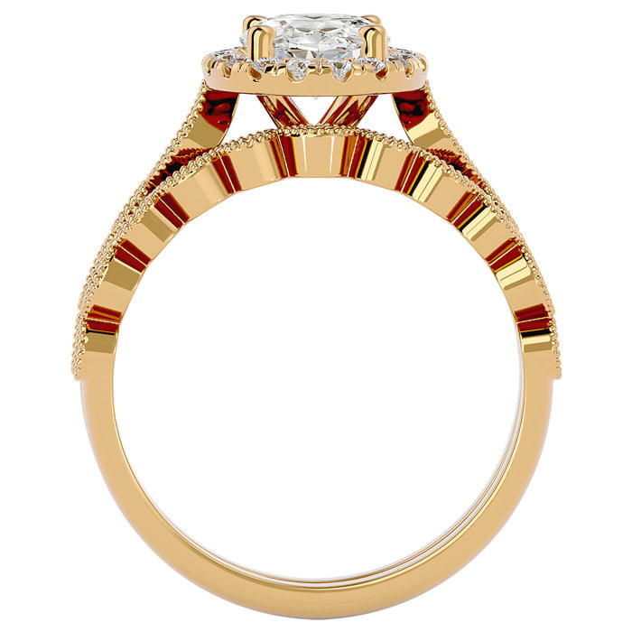 2 Carat Oval Shape Lab Grown Diamond Bridal Set In 14 Karat Yellow Gold