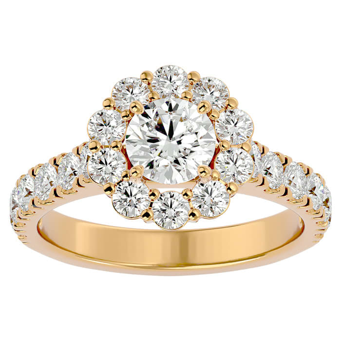 2 Carat Halo Lab Grown Diamond Engagement Ring In 14 Karat Yellow Gold