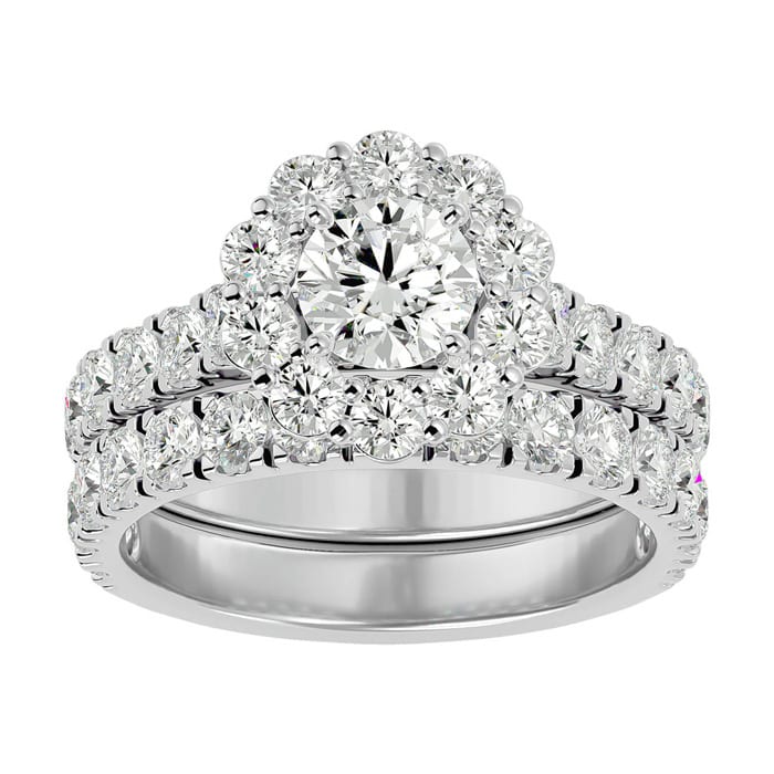 3 Carat Halo Lab Grown Diamond Bridal Set In 14 Karat White Gold