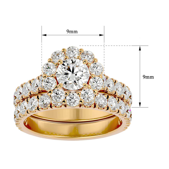 3 Carat Halo Lab Grown Diamond Bridal Set In 14 Karat Yellow Gold