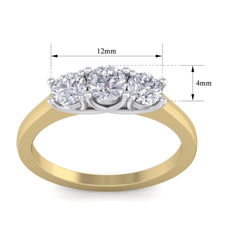 1 Carat Three Lab Grown Diamond Ring In 14 Karat Yellow Gold