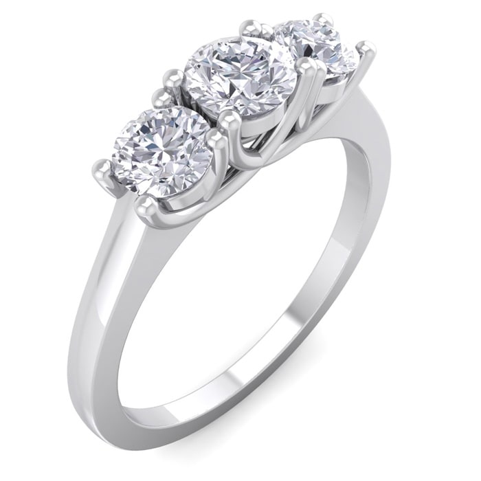 1 Carat Three Lab Grown Diamond Ring In 14 Karat White Gold.  Super Amazing Value!!!