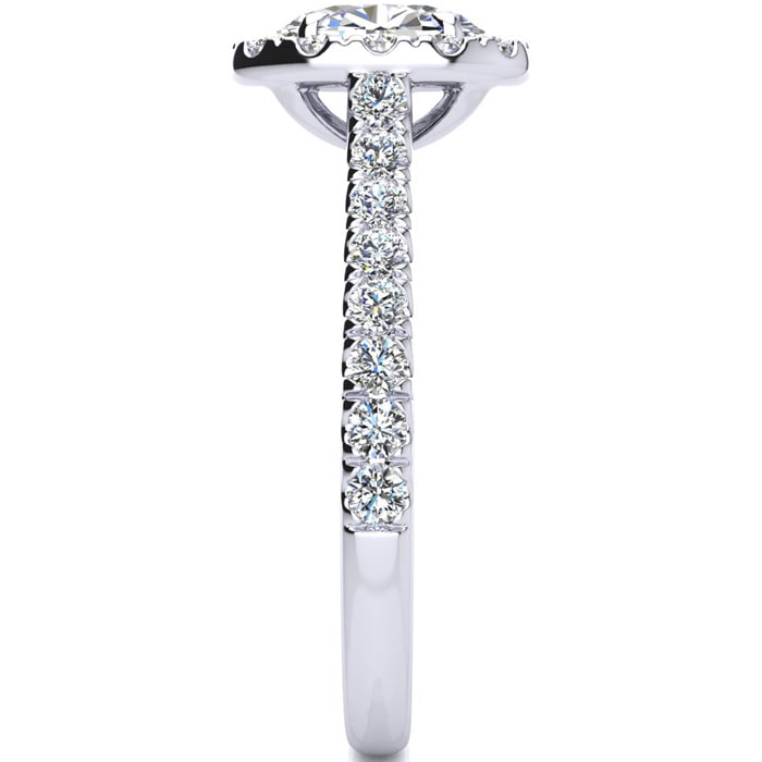 1 1/2 Carat Oval Shape Halo Lab Grown Diamond Engagement Ring in 14k White Gold