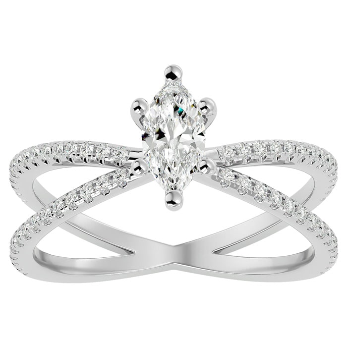 3/4 Carat Marquise Shape Lab Grown Diamond Engagement Ring In 14 Karat White Gold