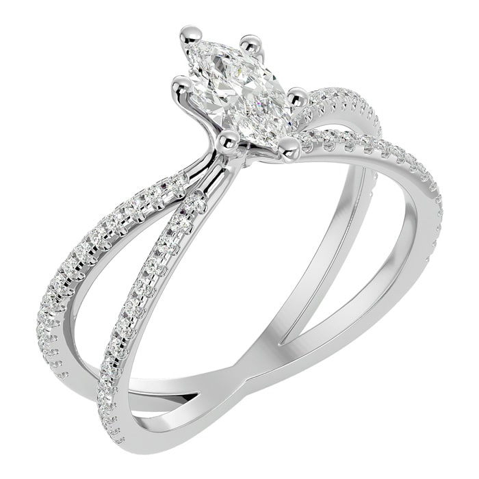 3/4 Carat Marquise Shape Lab Grown Diamond Engagement Ring In 14 Karat White Gold