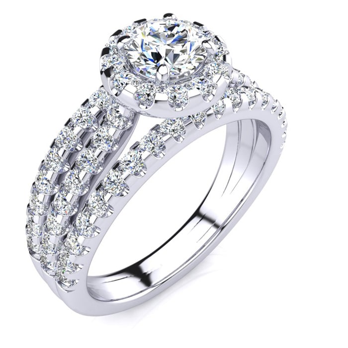 1 1/2 Carat Round Halo Lab Grown Diamond Engagement Ring in 14 Karat White Gold