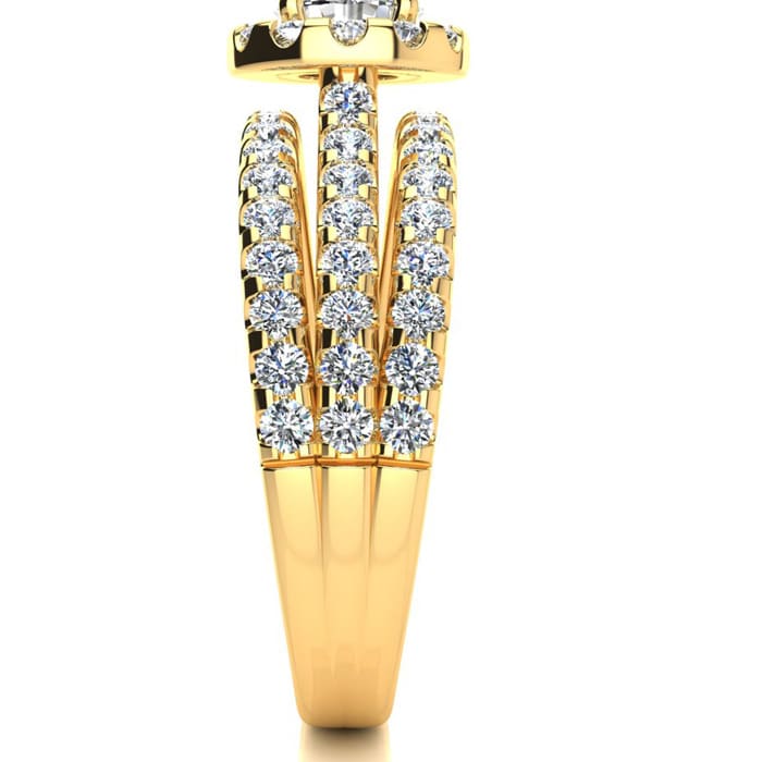 1 1/2 Carat Round Halo Lab Grown Diamond Engagement Ring in 14 Karat Yellow Gold