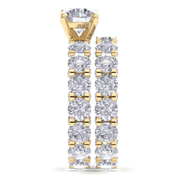 14 Karat Yellow Gold 9 Carat Lab Grown Diamond Eternity Engagement Ring With Matching Band, Ring Size 5.5