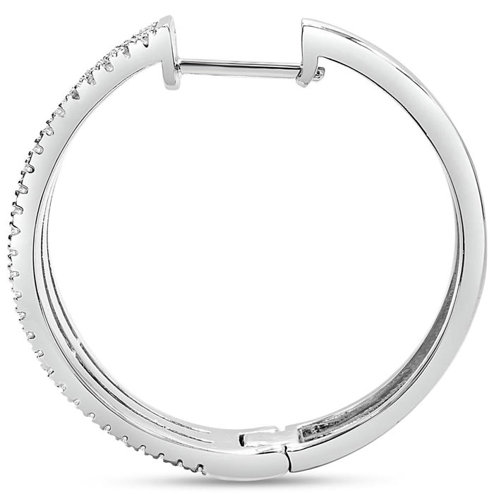 1 Carat Triple Row Diamond Hoop Earrings In Sterling Silver, 1 Inch