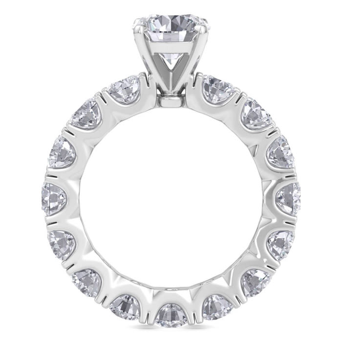 14 Karat White Gold 4 3/4 Carat Lab Grown Diamond Eternity Engagement Ring With 1 1/2 Carat Round Brilliant Center, Ring Size 4