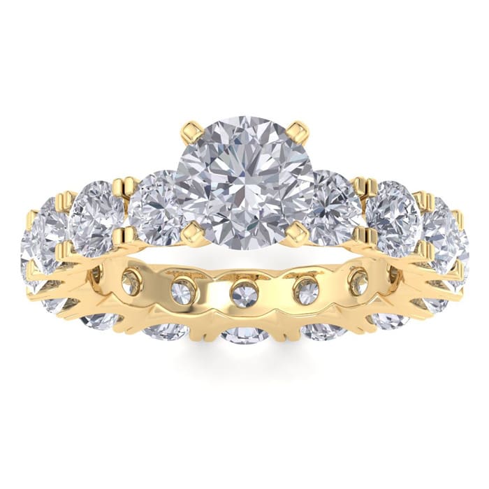 14 Karat Yellow Gold 4 3/4 Carat Lab Grown Diamond Eternity Engagement Ring With 1 1/2 Carat Round Brilliant Center, Ring Size 4.5
