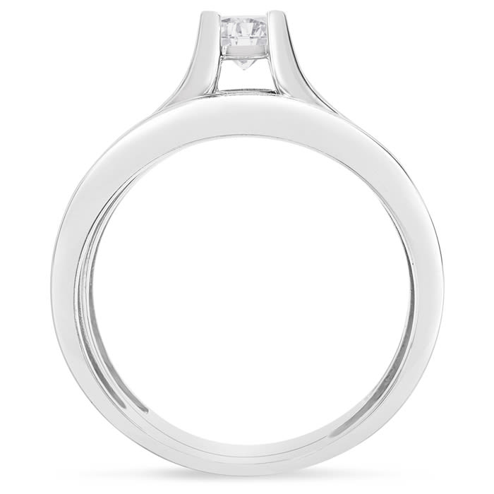 Estate Jewelry 1 Carat Princess Shape Diamond Bridal Set In 14 Karat White Gold, Size 10