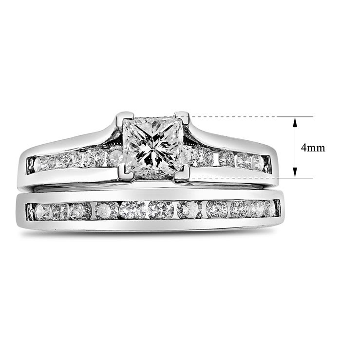 Estate Jewelry 1 Carat Princess Shape Diamond Bridal Set In 14 Karat White Gold, Size 10
