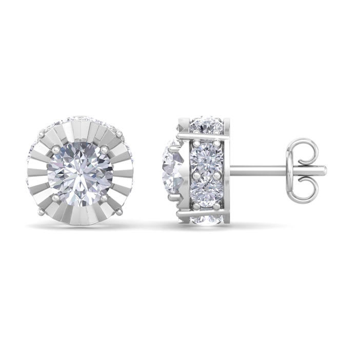 2 Carat Diamond Miracle Stud Earrings In 14 Karat White Gold. Brand New And Super-Hot!