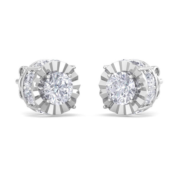 2 Carat Diamond Miracle Stud Earrings In 14 Karat White Gold. Brand New And Super-Hot!