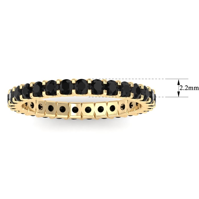 1 Carat Round Black Diamond Eternity Ring In 14 Karat Yellow Gold, Ring Size 6.5