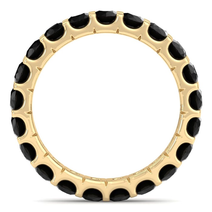 2 Carat Round Black Diamond Eternity Ring In 14 Karat Yellow Gold, Ring Size 6