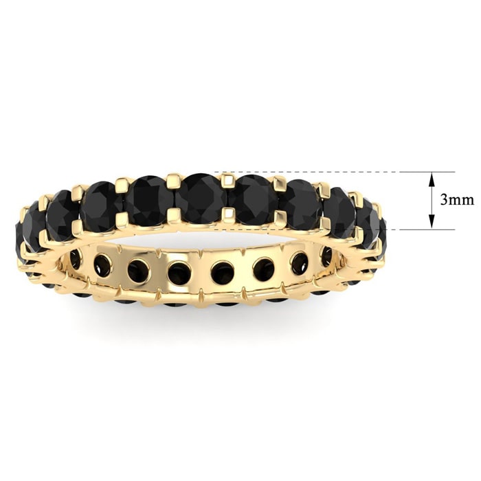 2 Carat Round Black Diamond Eternity Ring In 14 Karat Yellow Gold, Ring Size 6