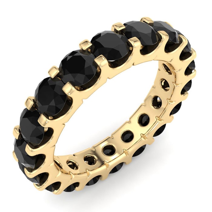 3 Carat Round Black Diamond Eternity Ring In 14 Karat Yellow Gold, Ring Size 4.5