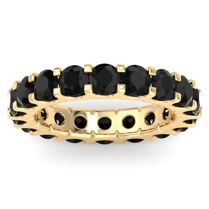 3 Carat Round Black Diamond Eternity Ring In 14 Karat Yellow Gold, Ring Size 6.5