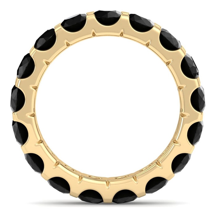 4 Carat Round Black Diamond Eternity Ring In 14 Karat Yellow Gold, Ring Size 7
