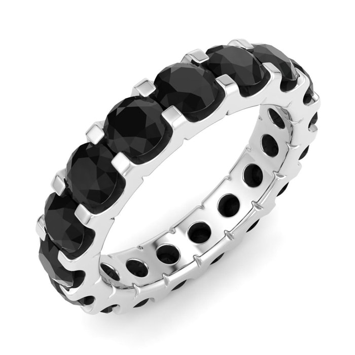 4 Carat Round Black Diamond Eternity Ring In Platinum, Ring Size 7