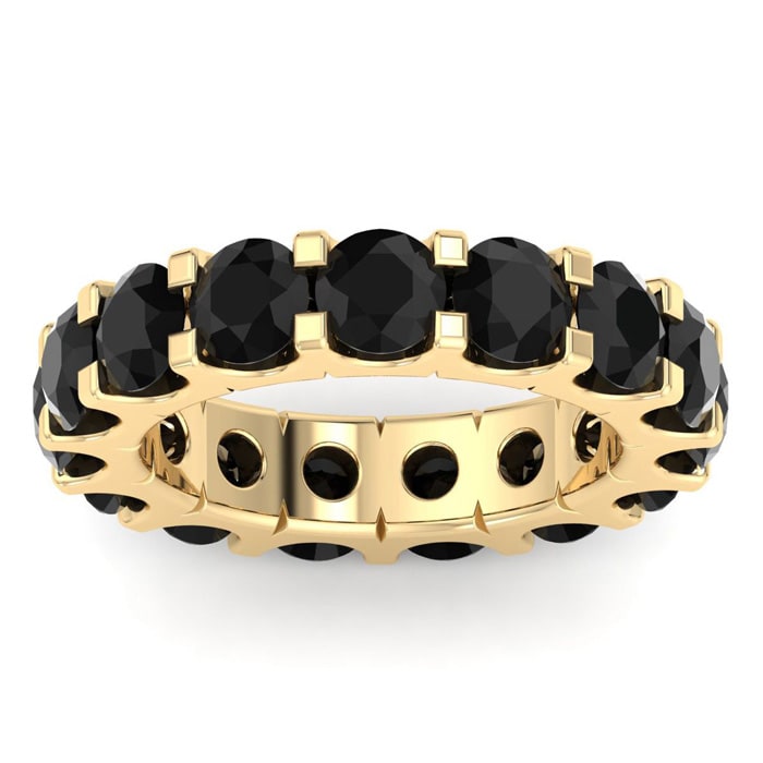 5 Carat Round Black Diamond Eternity Ring In 14 Karat Yellow Gold, Ring Size 5