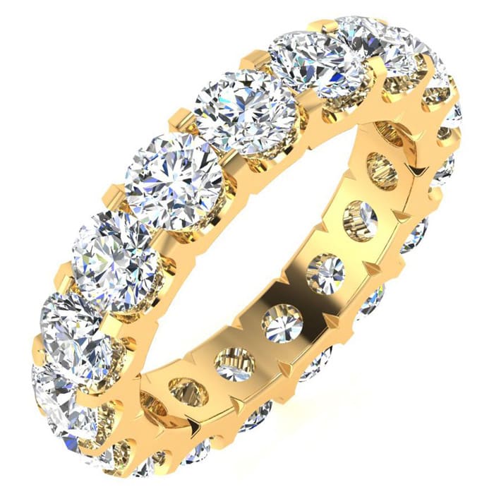 4 Carat Round Lab Grown Diamond Eternity Ring In 14 Karat Yellow Gold, Ring Size 5.5