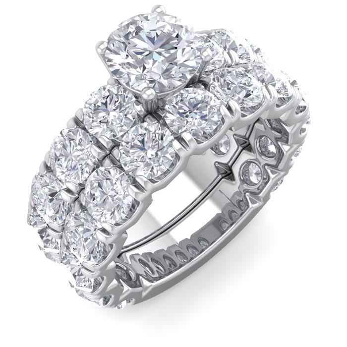 6 1/2 Carat Round Shape Diamond Bridal Set In 14 Karat White Gold