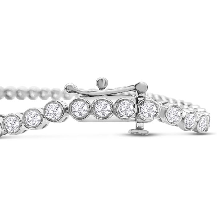 3 Carat Bezel Moissanite Bracelet In 14K White Gold, 7 Inches