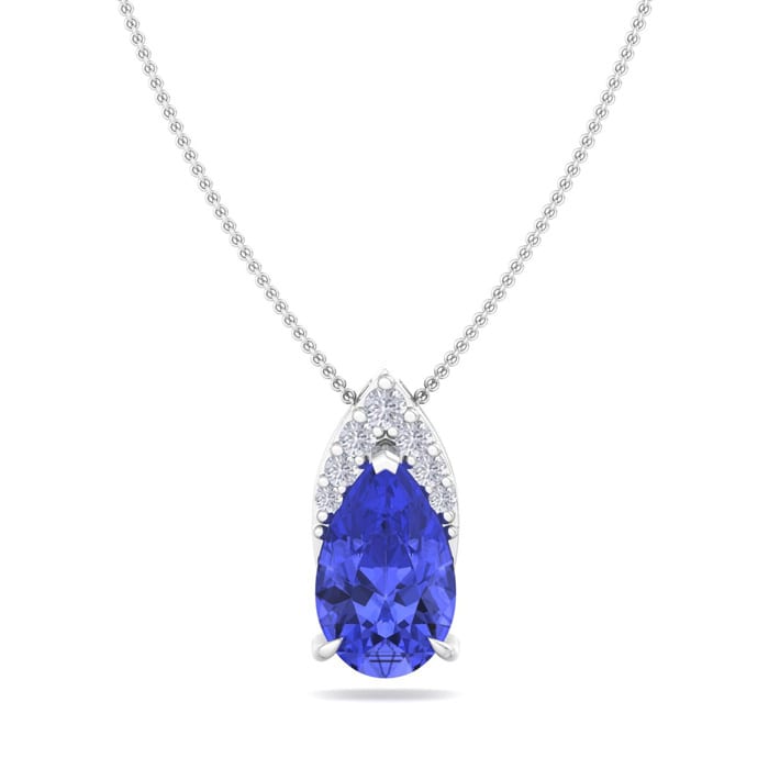 7/8 Carat Pear Shape Tanzanite and Diamond Necklace In 14 Karat White Gold, 18 Inches