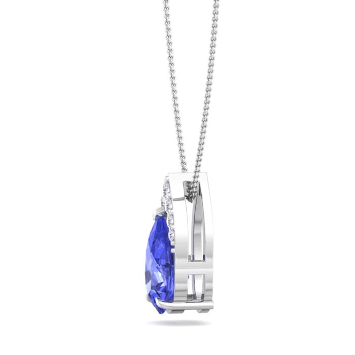 7/8 Carat Pear Shape Tanzanite and Diamond Necklace In 14 Karat White Gold, 18 Inches