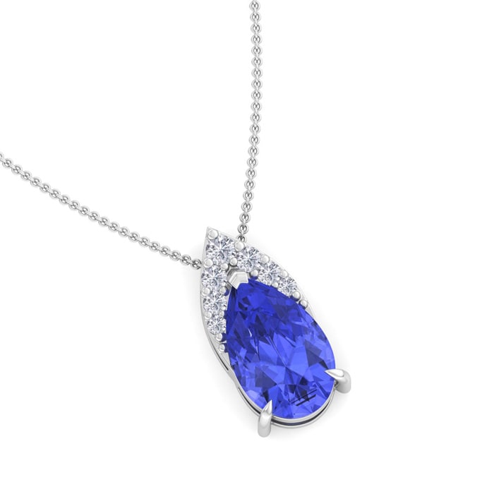 7/8 Carat Pear Shape Tanzanite and Diamond Necklace In 14 Karat White Gold, 18 Inches