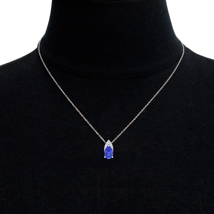 7/8 Carat Pear Shape Tanzanite and Diamond Necklace In 14 Karat White Gold, 18 Inches