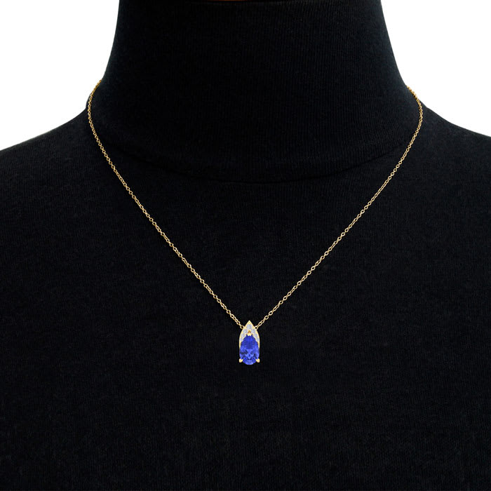 7/8 Carat Pear Shape Tanzanite and Diamond Necklace In 14 Karat Yellow Gold, 18 Inches