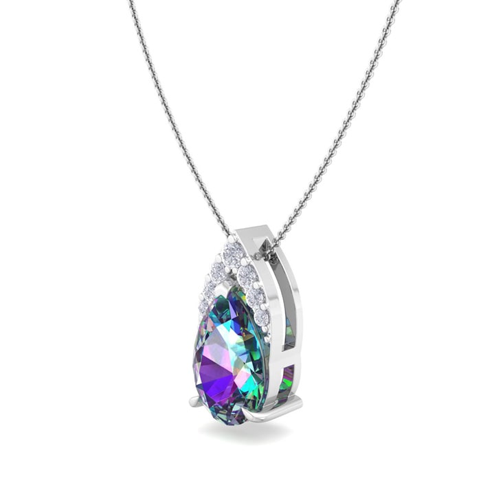 7/8 Carat Pear Shape Mystic Topaz Necklace With Diamonds In 14 Karat White Gold, 18 Inches