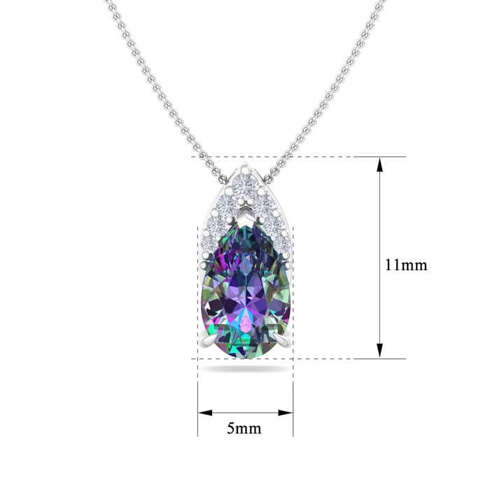 7/8 Carat Pear Shape Mystic Topaz Necklace With Diamonds In 14 Karat White Gold, 18 Inches