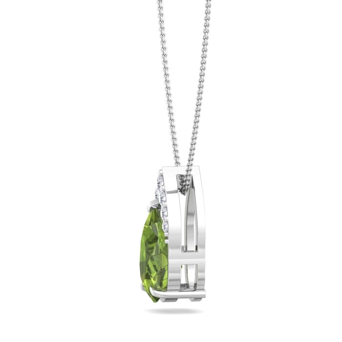 7/8 Carat Pear Shape Peridot and Diamond Necklace In 14 Karat White Gold, 18 Inches