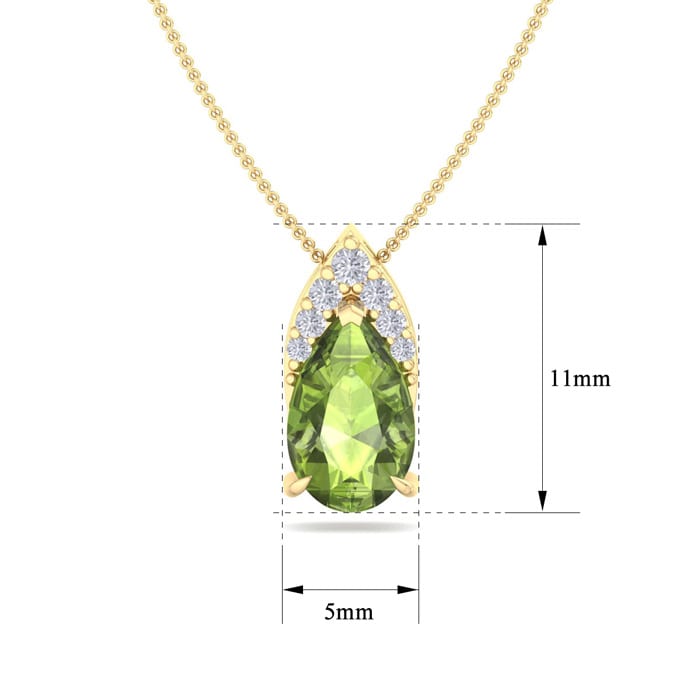 7/8 Carat Pear Shape Peridot and Diamond Necklace In 14 Karat Yellow Gold, 18 Inches