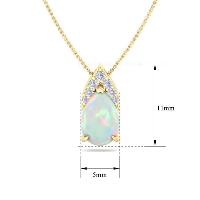 7/8 Carat Pear Shape Opal and Diamond Necklace In 14 Karat Yellow Gold, 18 Inches