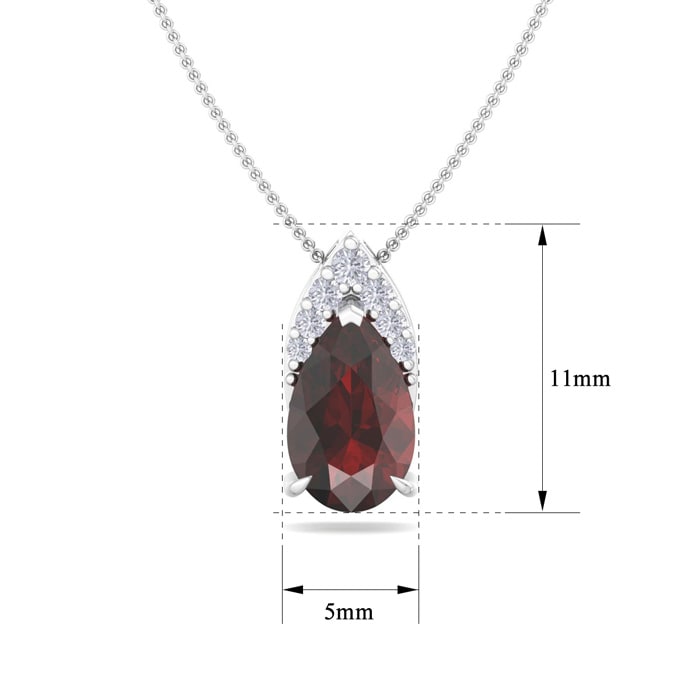 Garnet Necklace: Garnet Jewelry: 7/8 Carat Pear Shape Garnet and Diamond Necklace In 14 Karat White Gold, 18 Inches