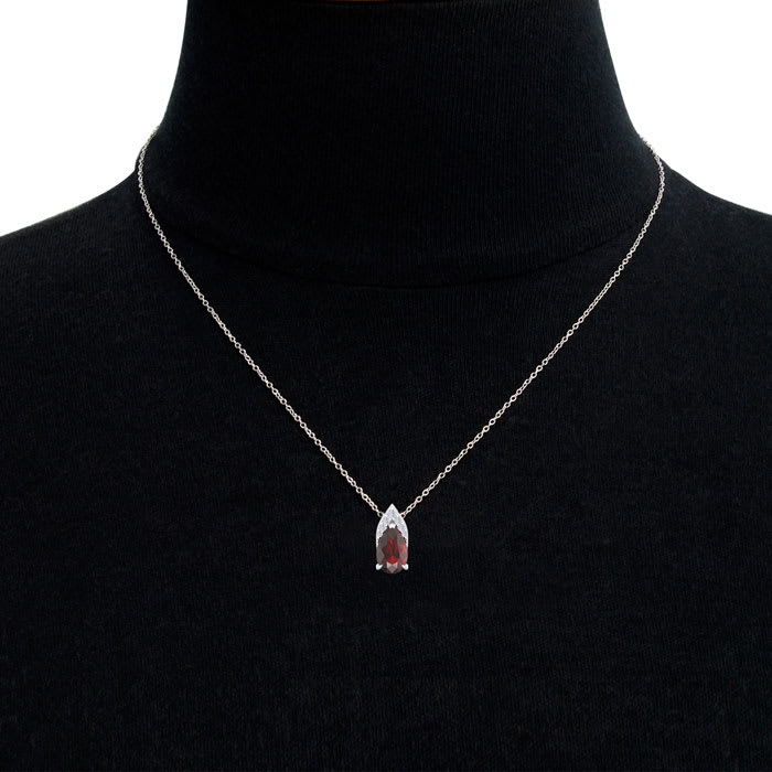 Garnet Necklace: Garnet Jewelry: 7/8 Carat Pear Shape Garnet and Diamond Necklace In 14 Karat White Gold, 18 Inches