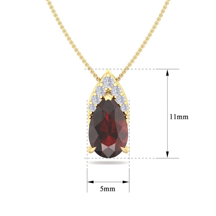 Garnet Necklace: Garnet Jewelry: 7/8 Carat Pear Shape Garnet and Diamond Necklace In 14 Karat Yellow Gold, 18 Inches