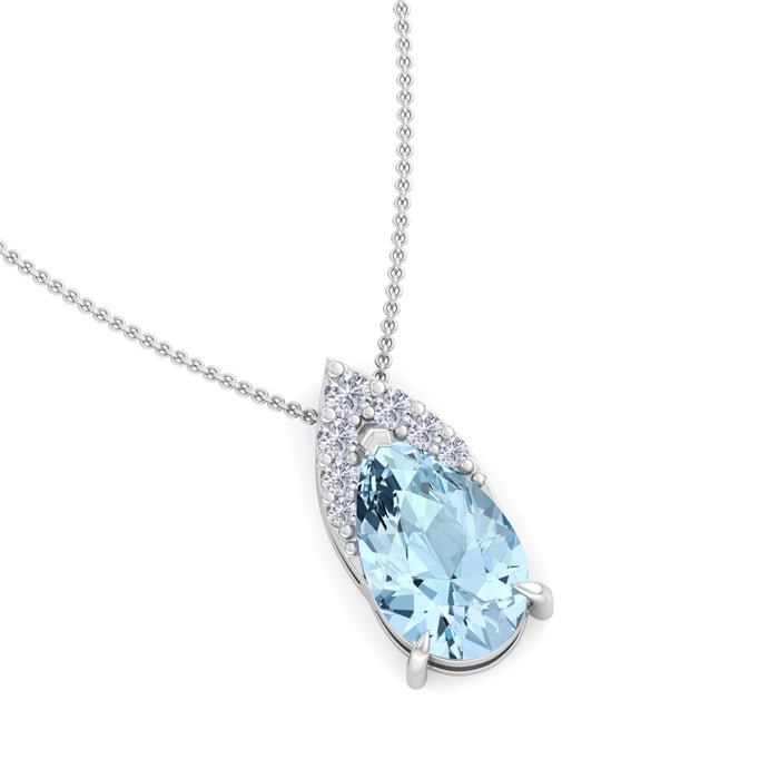 Aquamarine Necklace: Aquamarine Jewelry: 7/8 Carat Pear Shape Aquamarine and Diamond Necklace In 14 Karat White Gold, 18 Inches