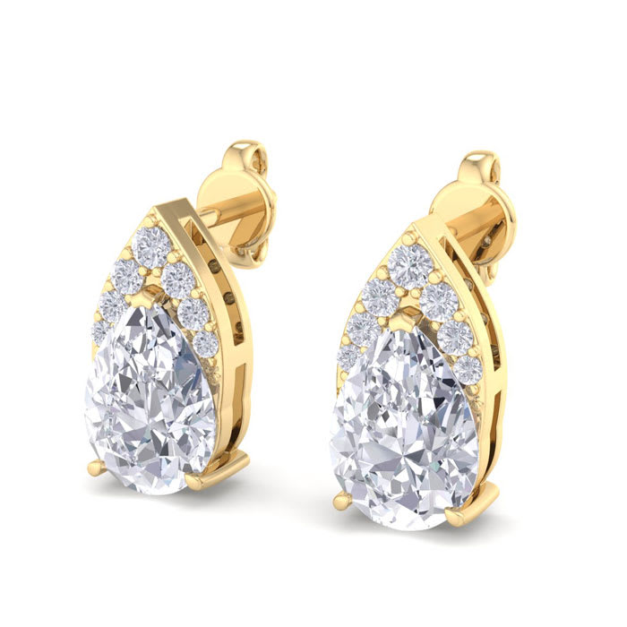 1 3/4 Carat Pear Shape Diamond Earrings In 14 Karat Yellow Gold