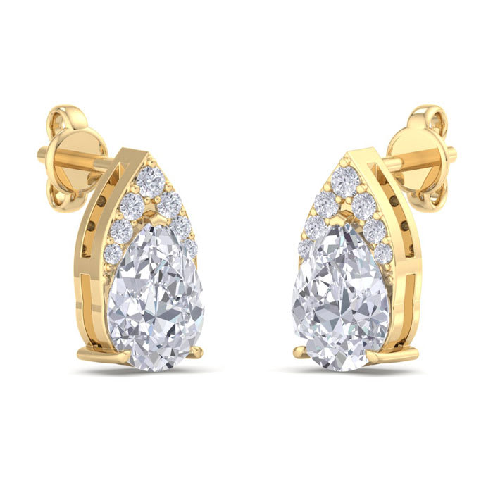 1 3/4 Carat Pear Shape Diamond Earrings In 14 Karat Yellow Gold