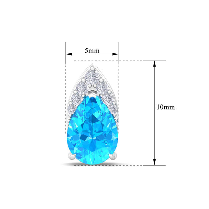 1 3/4 Carat Pear Shape Blue Topaz and Diamond Earrings In 14 Karat White Gold