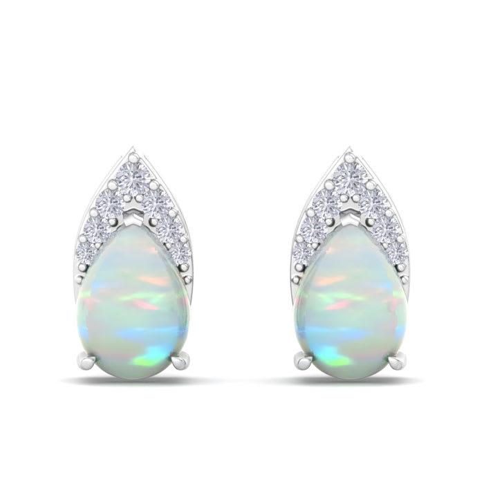 1-3/4 Carat Pear Shape Opal and Diamond Earrings  In 14 Karat White Gold
